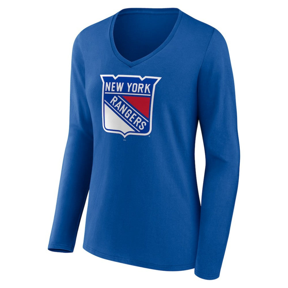 New York Rangers Women's Primary Logo Long Sleeve V-Neck T-Shirt Blue