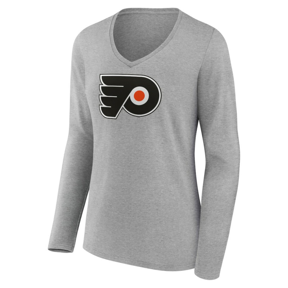 Philadelphia Flyers Women's Primary Logo Long Sleeve V-Neck T-Shirt Gray