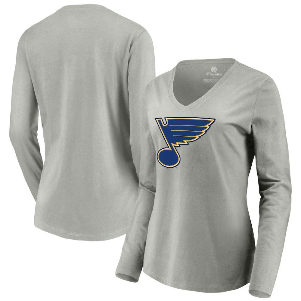 St. Louis Blues Women's Primary Logo Long Sleeve V-Neck T-Shirt Gray