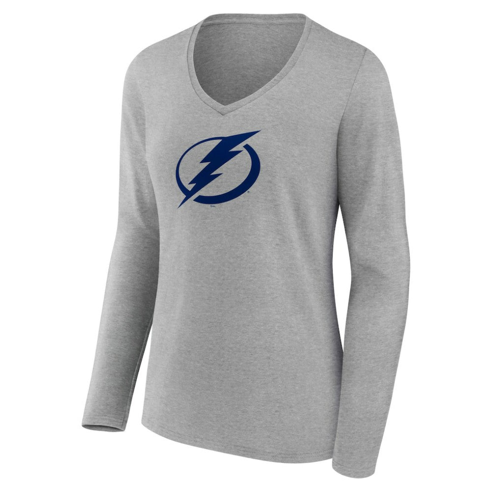 Tampa Bay Lightning Women's Primary Logo Long Sleeve V-Neck T-Shirt Gray