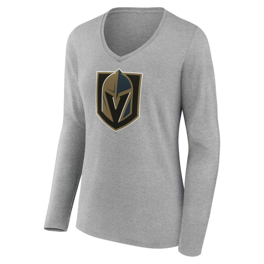 Vegas Golden Knights Women's Primary Logo Long Sleeve V-Neck T-Shirt Gray