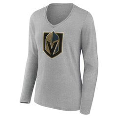Vegas Golden Knights Women's Primary Logo Long Sleeve V-Neck T-Shirt Gray