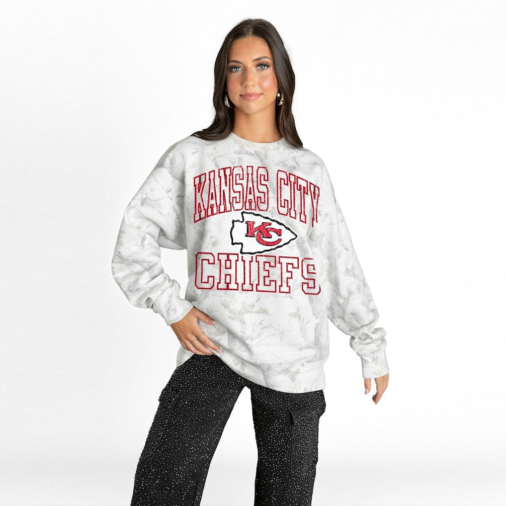 Kansas City Chiefs Gameday Couture Women's Whiteout Oversized Premium Fleece Sweatshirt - Arctic Camo online