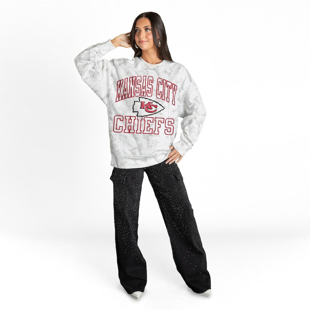 Kansas City Chiefs Gameday Couture Women's Whiteout Oversized Premium Fleece Sweatshirt - Arctic Camo online