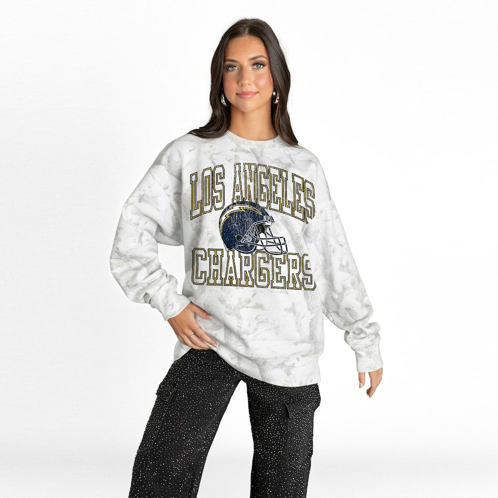 Los Angeles Chargers Gameday Couture Women's Whiteout Oversized Premium Fleece Sweatshirt - Arctic Camo cheap
