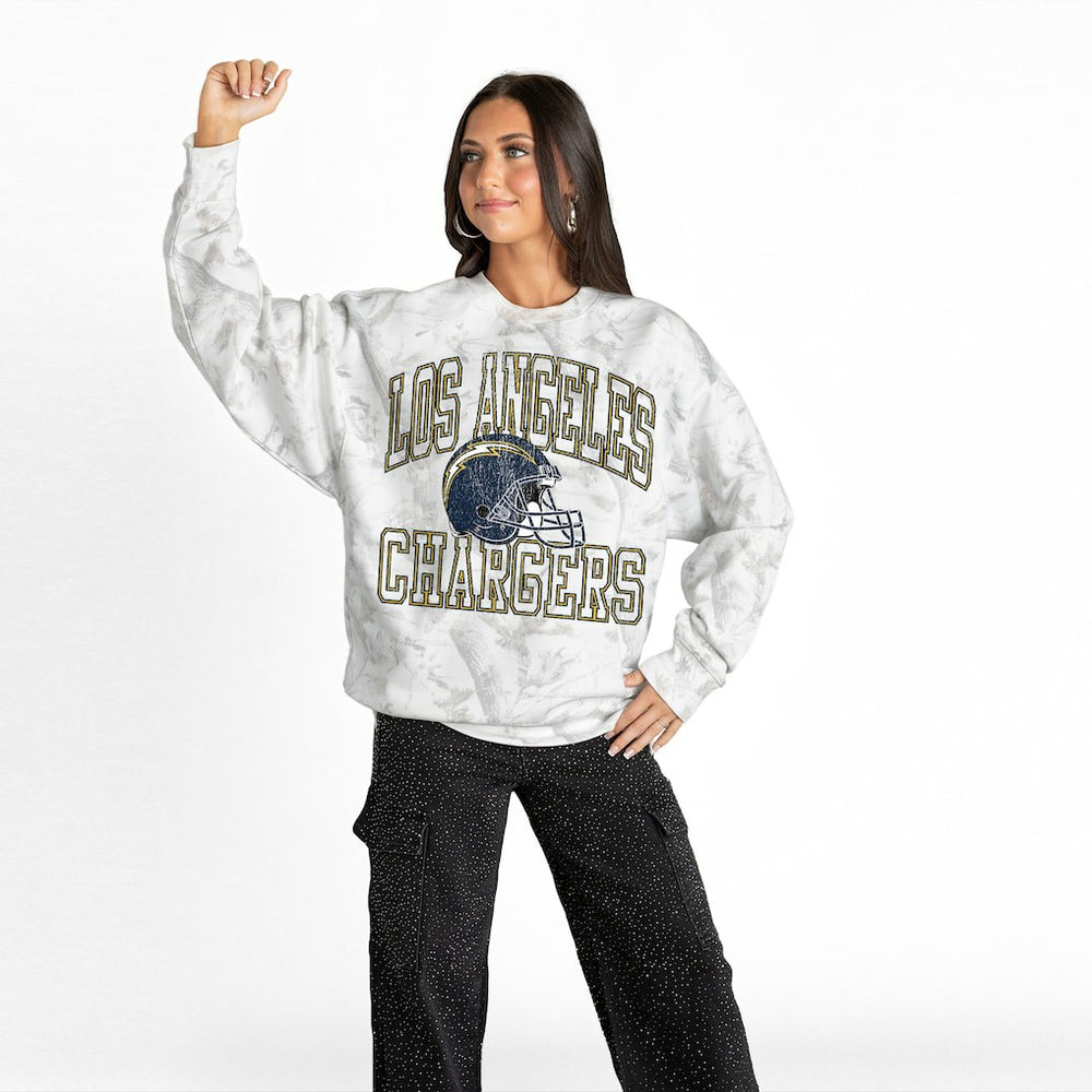 Los Angeles Chargers Gameday Couture Women's Whiteout Oversized Premium Fleece Sweatshirt - Arctic Camo cheap