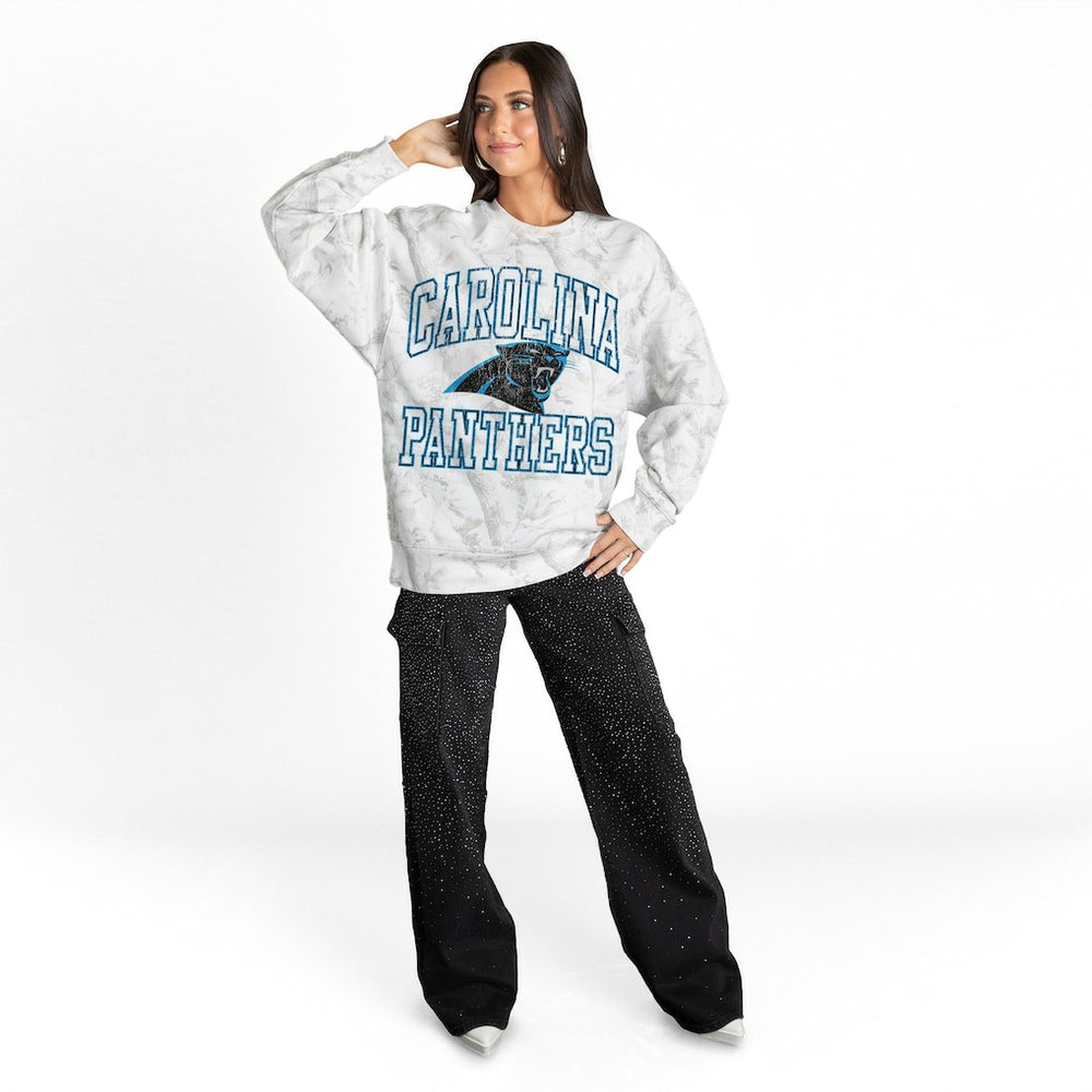 Carolina Panthers Gameday Couture Women's Whiteout Oversized Premium Fleece Sweatshirt - Arctic Camo discount