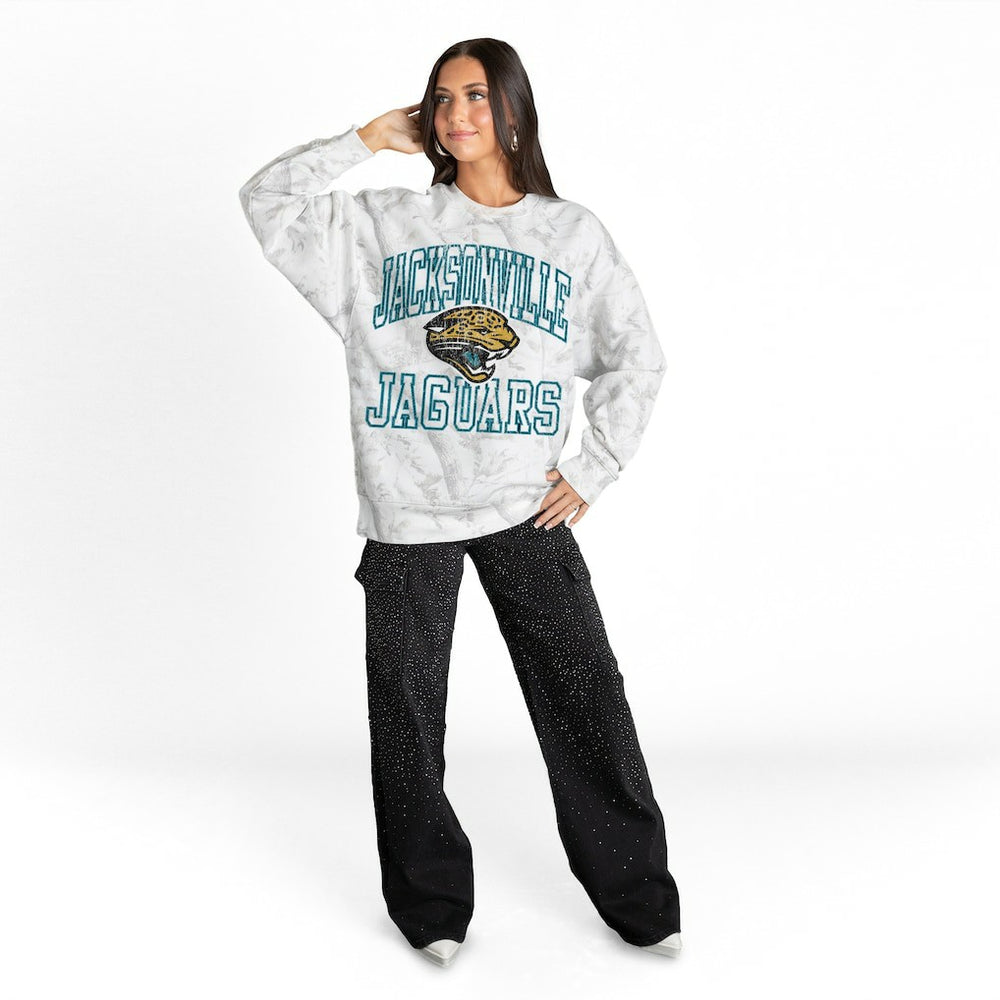 Jacksonville Jaguars Gameday Couture Women's Whiteout Oversized Premium Fleece Sweatshirt - Arctic Camo cheap