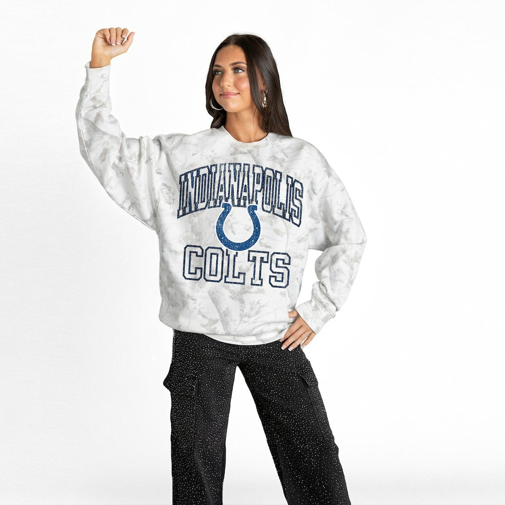 Indianapolis Colts Gameday Couture Women's Whiteout Oversized Premium Fleece Sweatshirt - Arctic Camo sale