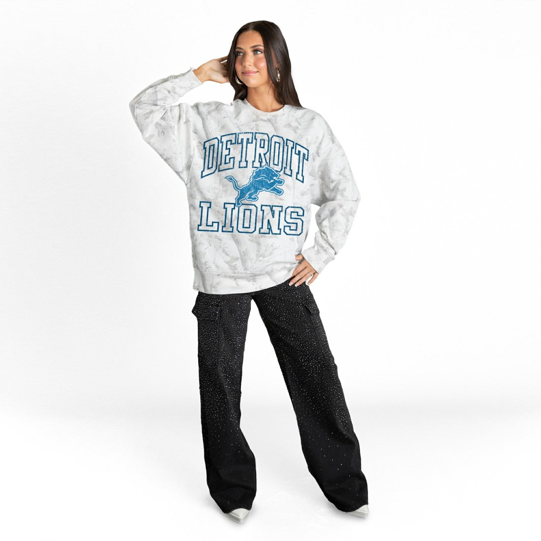Detroit Lions Gameday Couture Women's Whiteout Oversized Premium Fleece Sweatshirt - Arctic Camo outlet