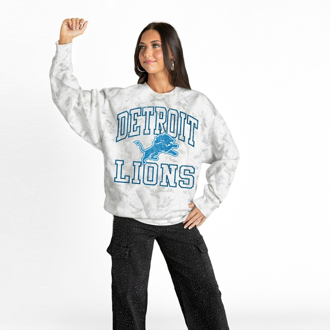 Detroit Lions Gameday Couture Women's Whiteout Oversized Premium Fleece Sweatshirt - Arctic Camo outlet