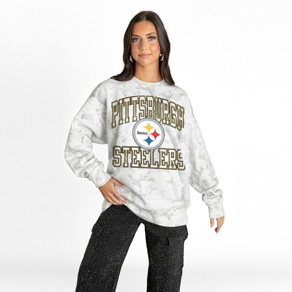 Pittsburgh Steelers Gameday Couture Women's Whiteout Oversized Premium Fleece Sweatshirt - Arctic Camo cheap