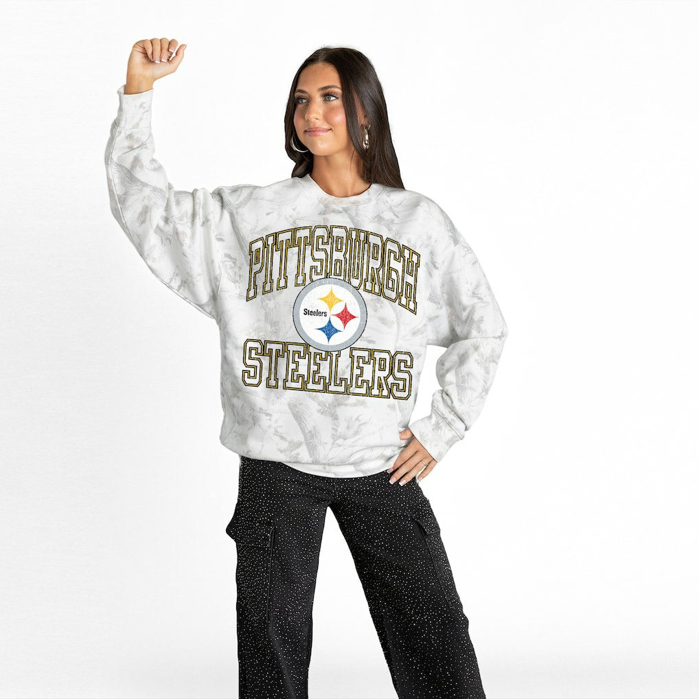 Pittsburgh Steelers Gameday Couture Women's Whiteout Oversized Premium Fleece Sweatshirt - Arctic Camo cheap
