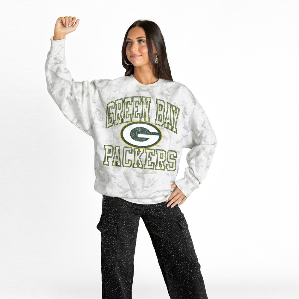 Green Bay Packers Gameday Couture Women's Whiteout Oversized Premium Fleece Sweatshirt - Arctic Camo cheap