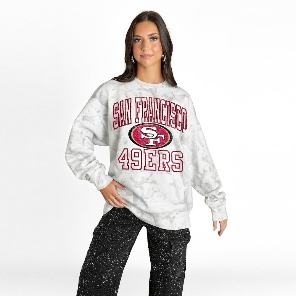 San Francisco 49ers Gameday Couture Women's Whiteout Oversized Premium Fleece Sweatshirt - Arctic Camo for sale