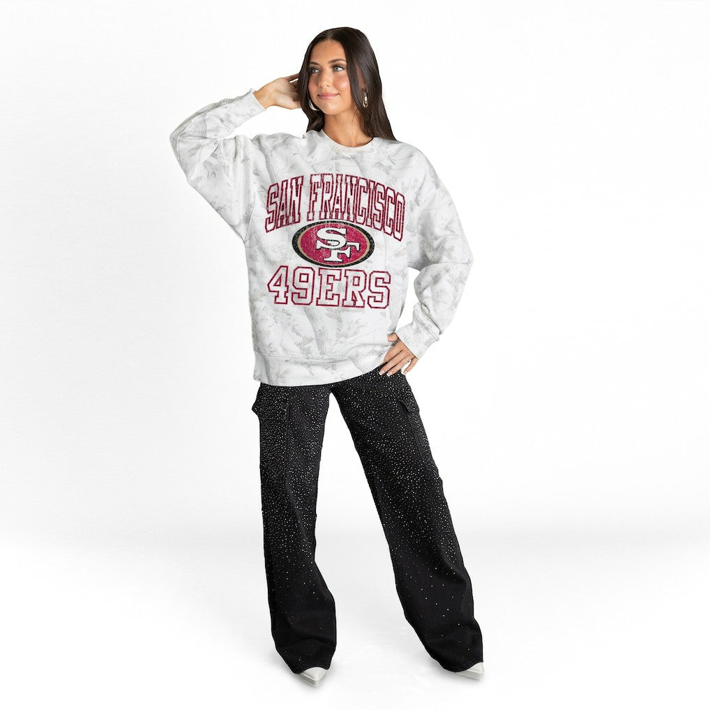 San Francisco 49ers Gameday Couture Women's Whiteout Oversized Premium Fleece Sweatshirt - Arctic Camo for sale