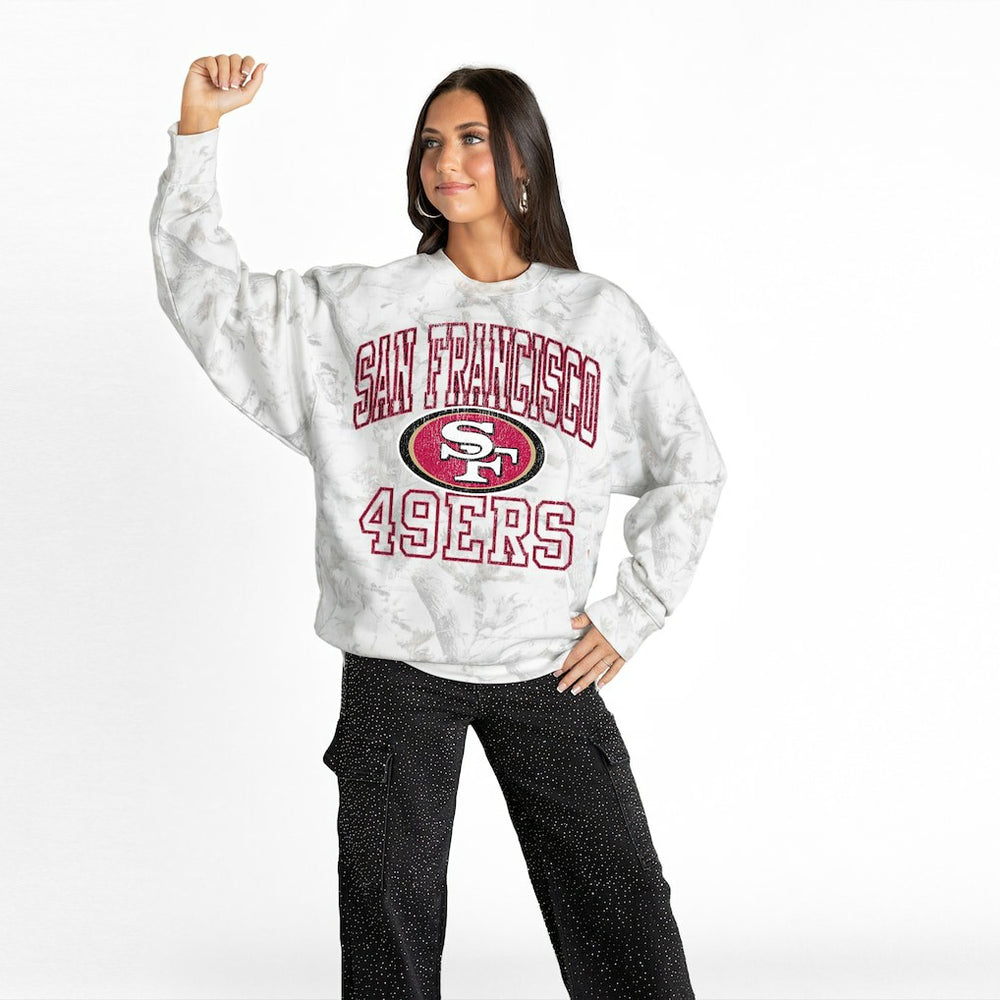 San Francisco 49ers Gameday Couture Women's Whiteout Oversized Premium Fleece Sweatshirt - Arctic Camo for sale