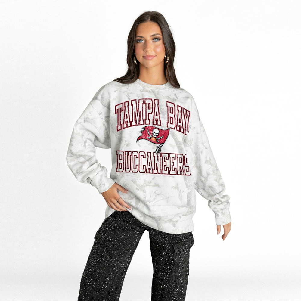 Tampa Bay Buccaneers Gameday Couture Women's Whiteout Oversized Premium Fleece Sweatshirt - Arctic Camo outlet