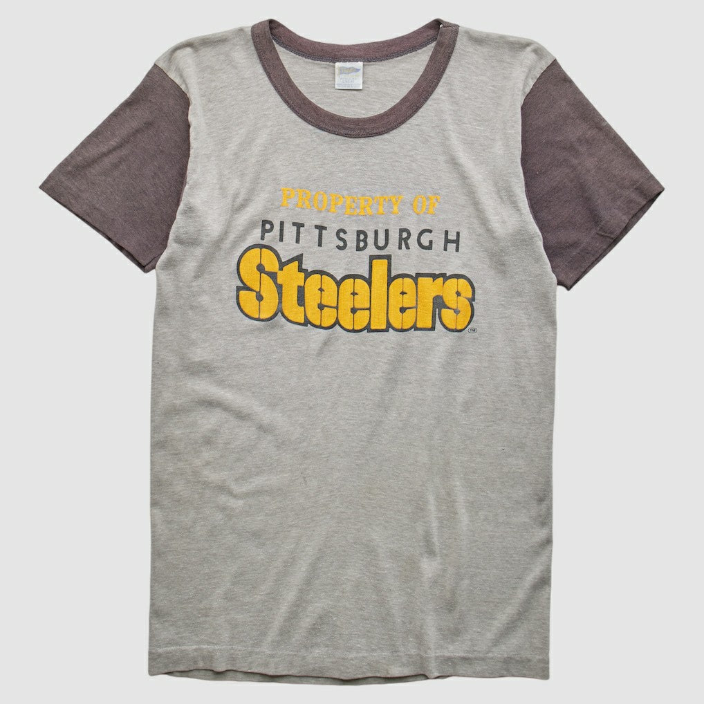 Pittsburgh Steelers Trench 80s T-Shirt - Heather Gray Vintage on sale