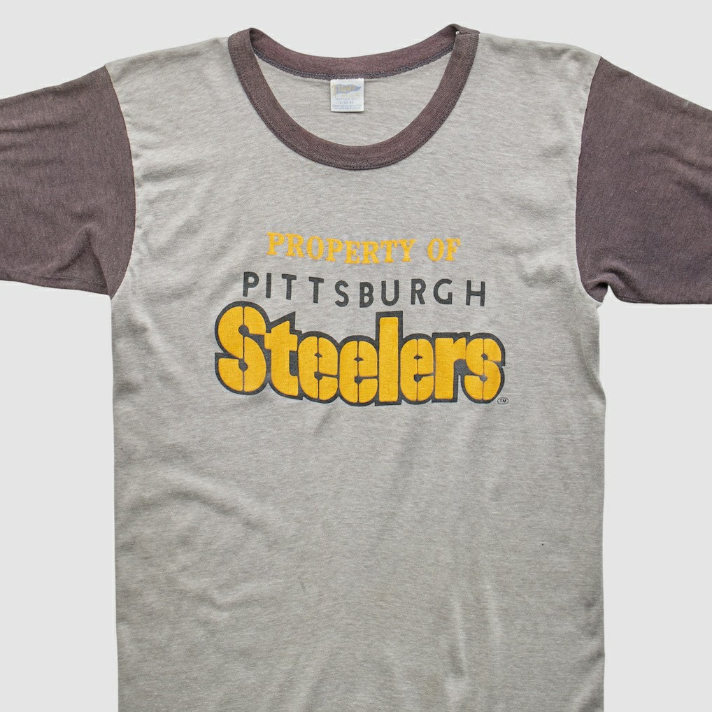Pittsburgh Steelers Trench 80s T-Shirt - Heather Gray Vintage on sale