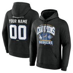 Los Angeles Dodgers 2025 World Series Champions Custom Name & Number Hoodie - Black