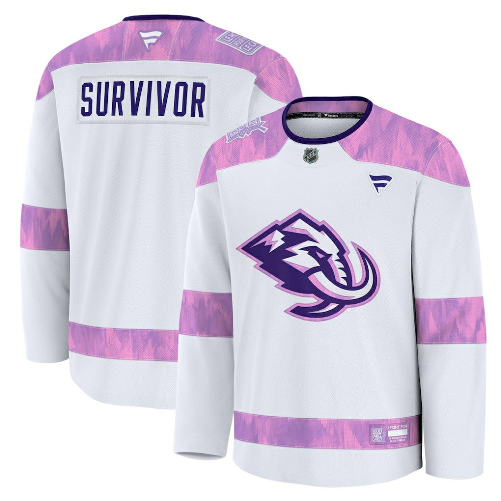 Utah Mammoth Fanatics Hockey Fights Cancer Survivor Practice Jersey White