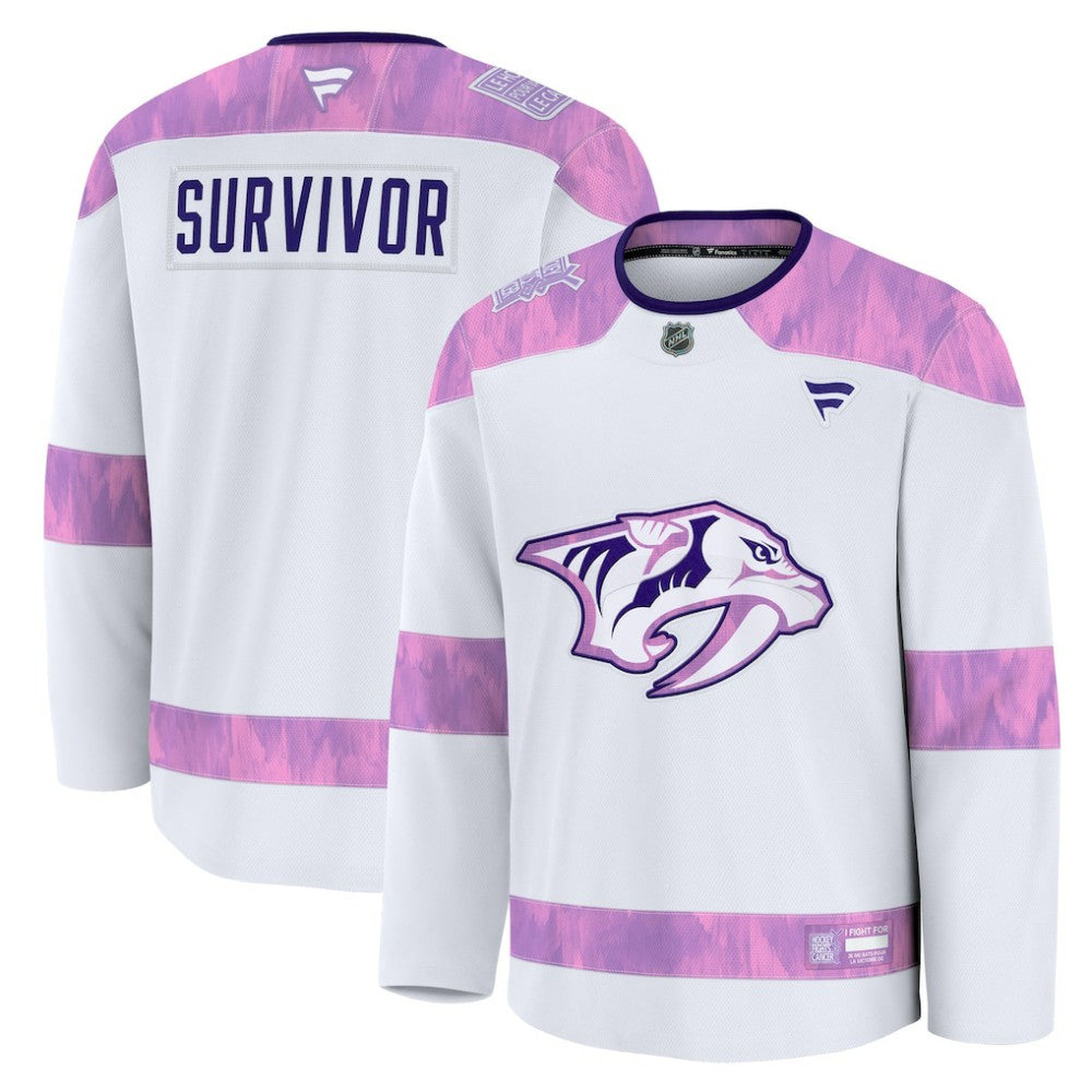 Nashville Predators Fanatics Hockey Fights Cancer Survivor Practice Jersey White