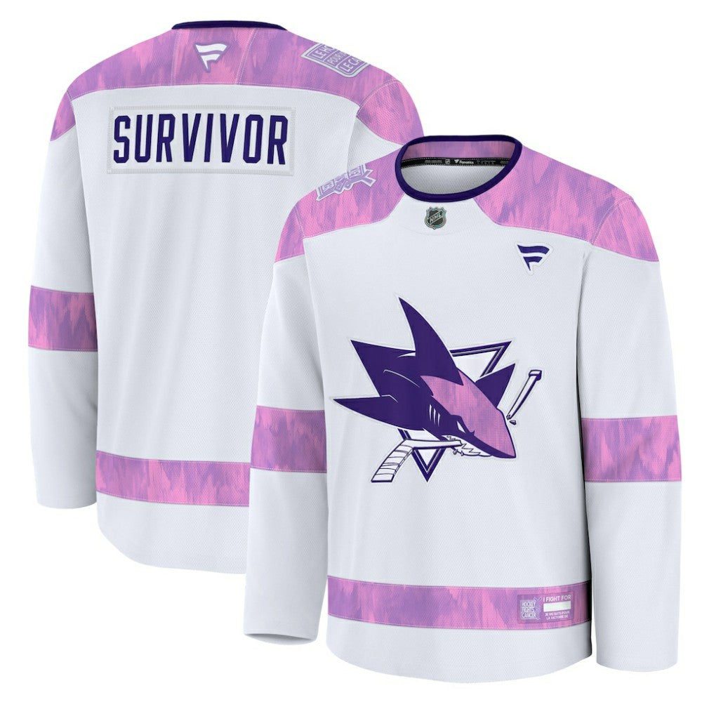 San Jose Sharks Fanatics Hockey Fights Cancer Survivor Practice Jersey White