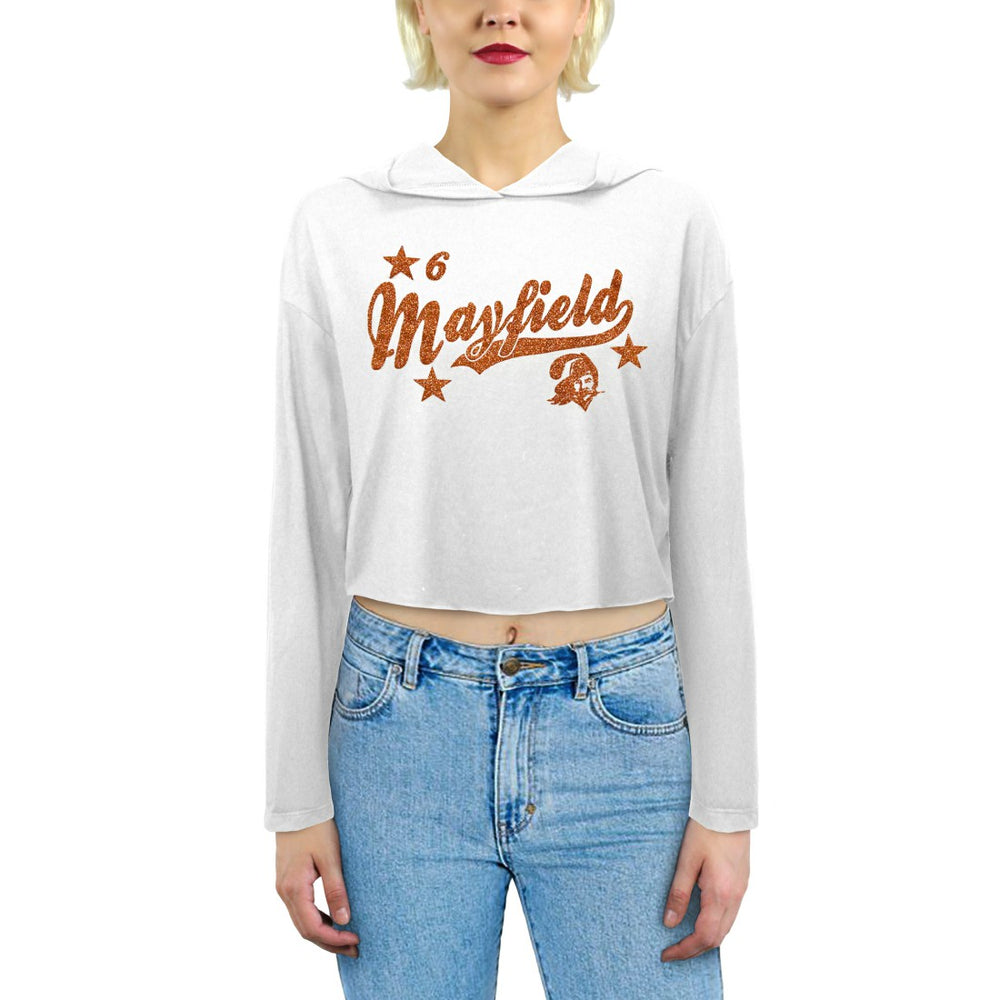 Baker Mayfield Tampa Bay Buccaneers Majestic Threads Women's Glitter Wordmark Hoodie - White discount