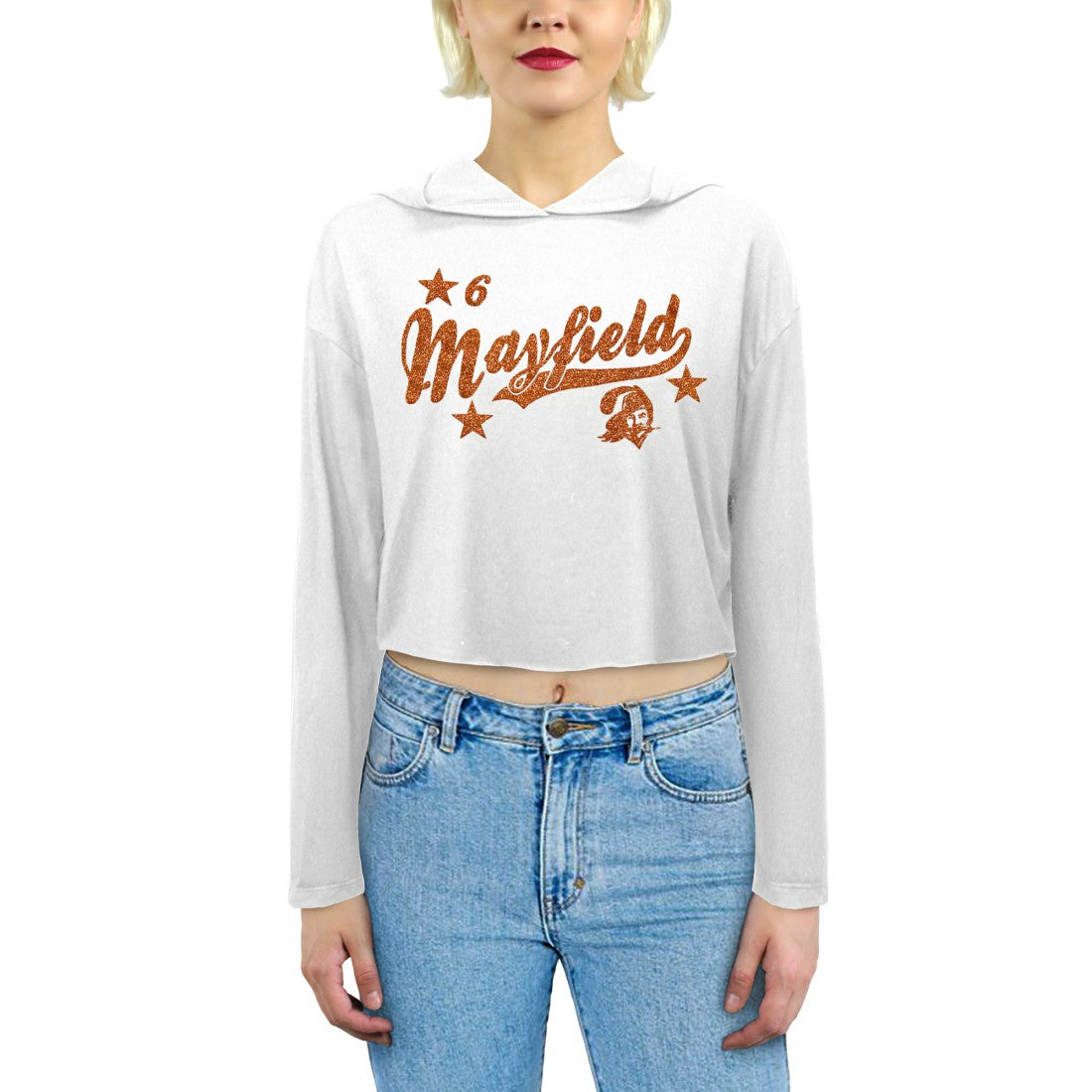 Baker Mayfield Tampa Bay Buccaneers Majestic Threads Women's Glitter Wordmark Hoodie - White discount