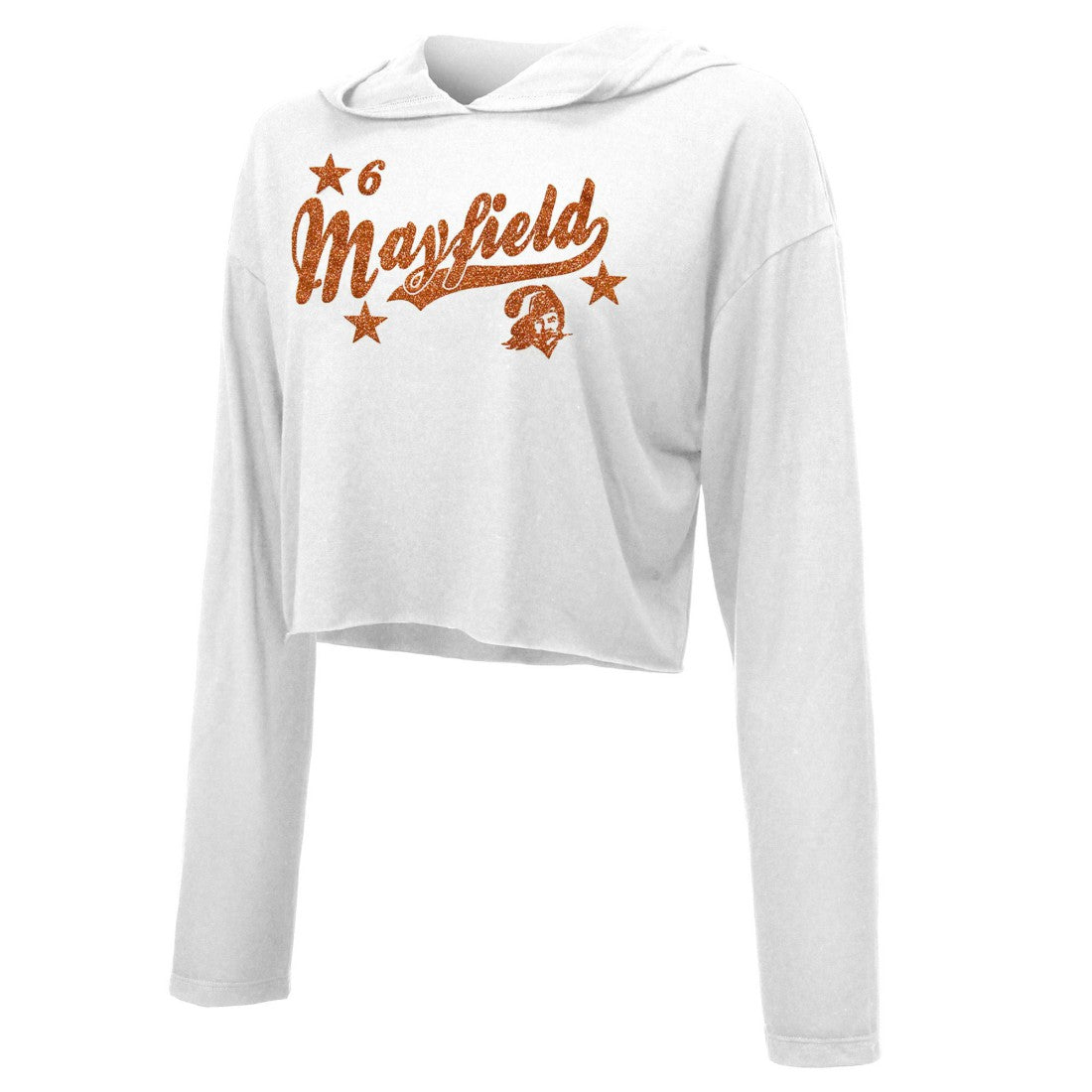 Baker Mayfield Tampa Bay Buccaneers Majestic Threads Women's Glitter Wordmark Hoodie - White discount