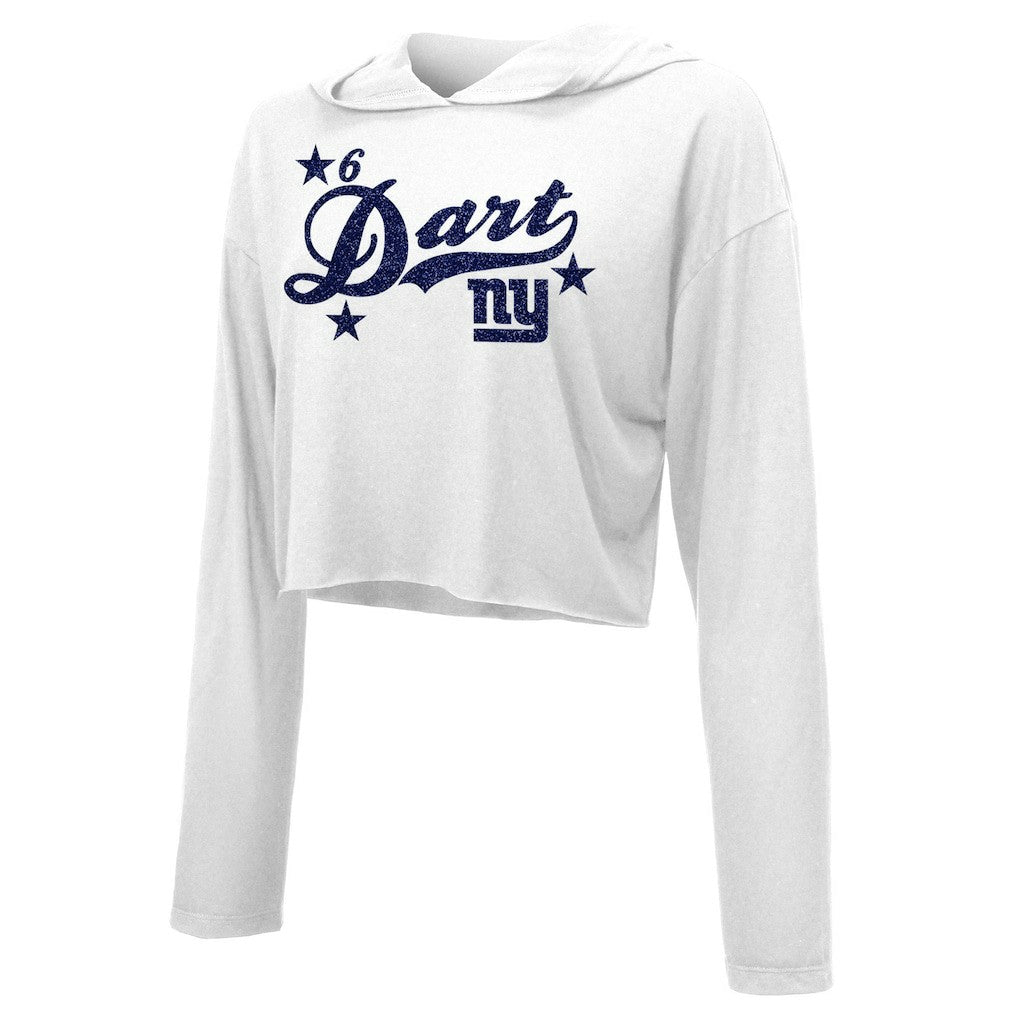 Jaxson Dart New York Giants Majestic Threads Women's Glitter Wordmark Hoodie - White for sale