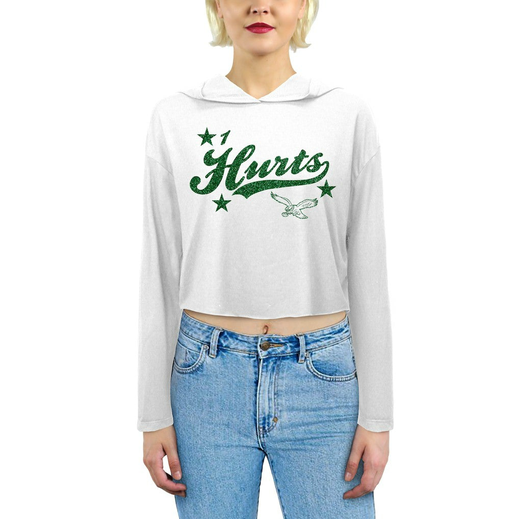 Jalen Hurts Philadelphia Eagles Majestic Threads Women's Glitter Wordmark Hoodie - White sale