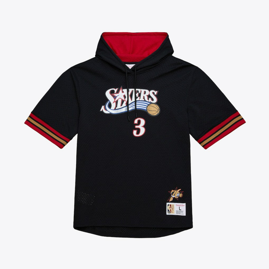 Allen Iverson Philadelphia 76ers Mesh Name & Number Short Sleeve Hoodie - Black | Mitchell & Ness outlet