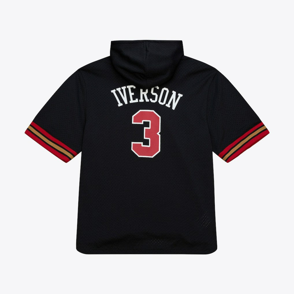 Allen Iverson Philadelphia 76ers Mesh Name & Number Short Sleeve Hoodie - Black | Mitchell & Ness outlet