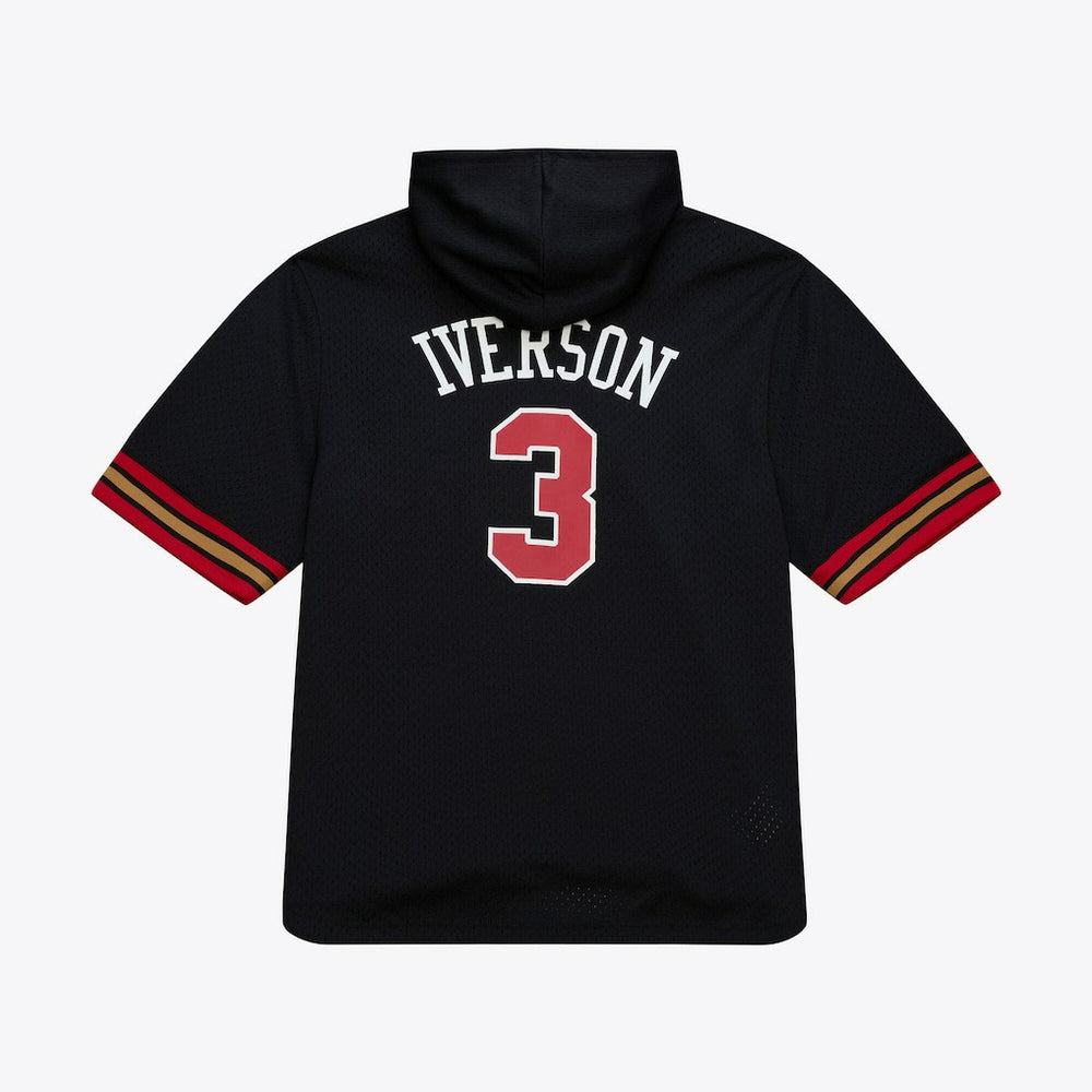 Allen Iverson Philadelphia 76ers Mesh Name & Number Short Sleeve Hoodie - Black | Mitchell & Ness outlet