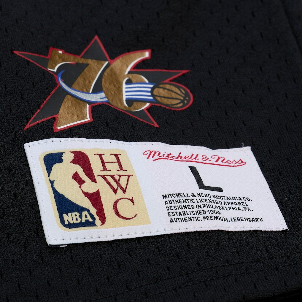 Allen Iverson Philadelphia 76ers Mesh Name & Number Short Sleeve Hoodie - Black | Mitchell & Ness outlet