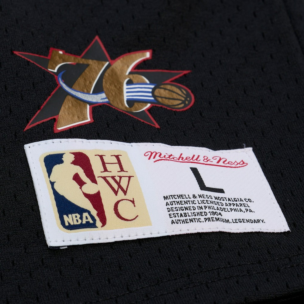 Allen Iverson Philadelphia 76ers Mesh Name & Number Short Sleeve Hoodie - Black | Mitchell & Ness outlet