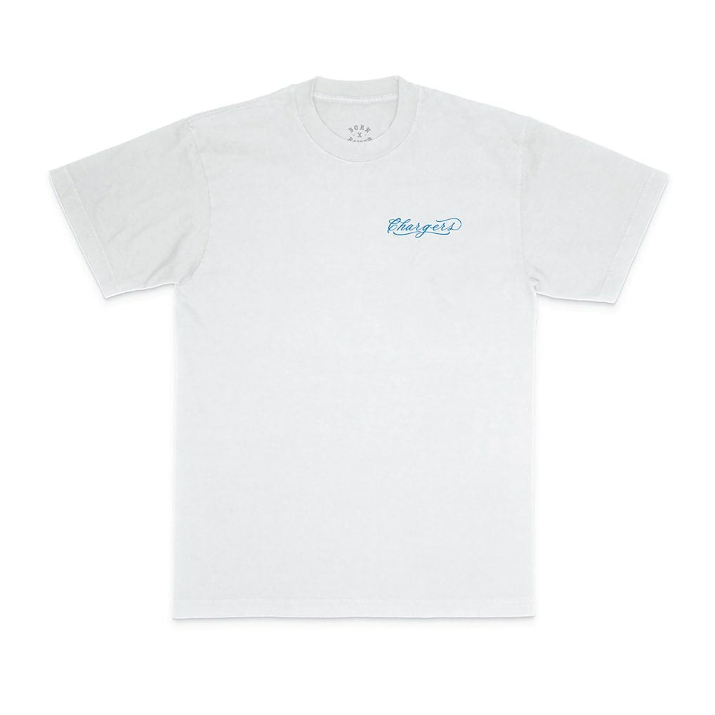 Los Angeles Chargers Born x Raised Unisex Fine Line T-Shirt - White on sale