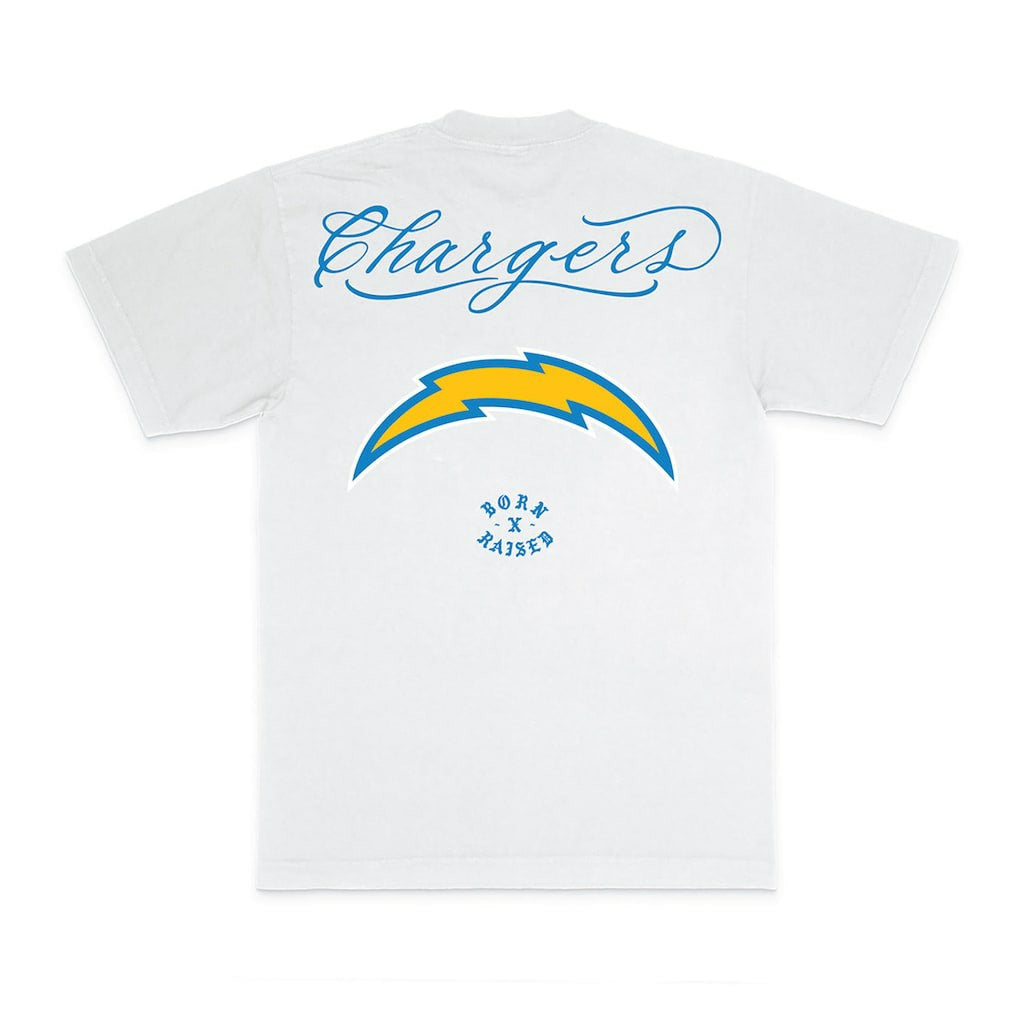 Los Angeles Chargers Born x Raised Unisex Fine Line T-Shirt - White on sale
