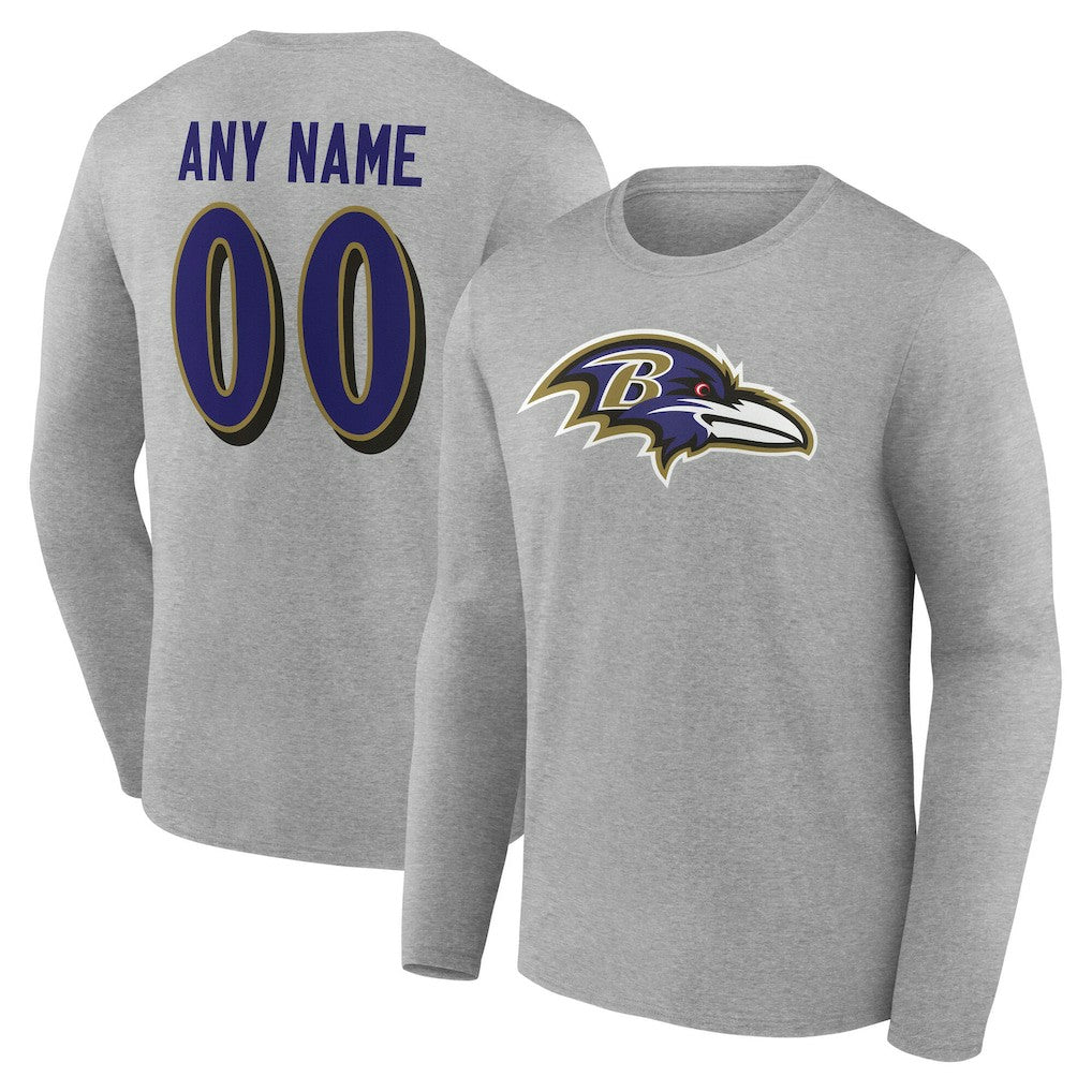 Baltimore Ravens Team Authentic Personalized Name & Number Long Sleeve T-Shirt - Gray online
