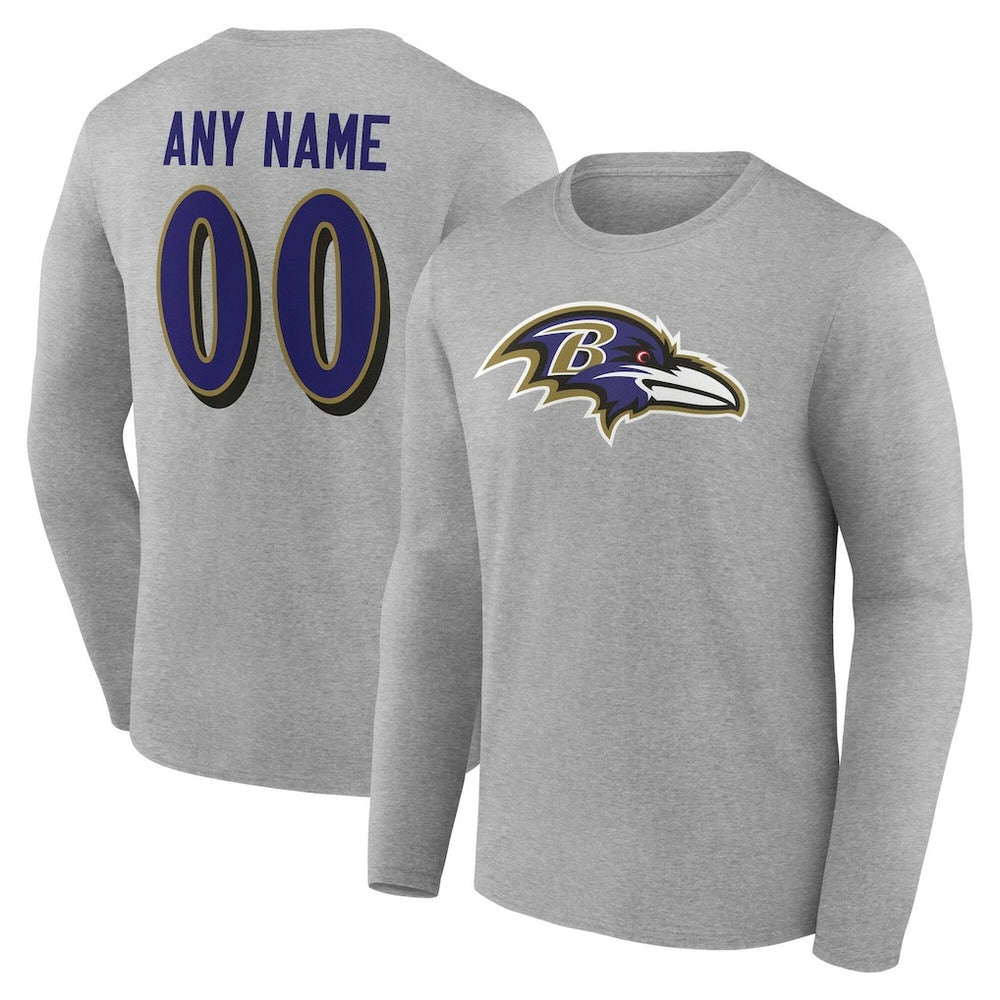 Baltimore Ravens Team Authentic Personalized Name & Number Long Sleeve T-Shirt - Gray online