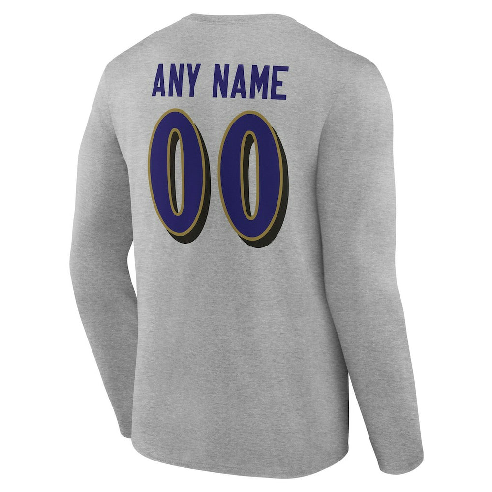 Baltimore Ravens Team Authentic Personalized Name & Number Long Sleeve T-Shirt - Gray online