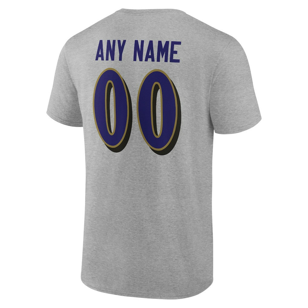 Baltimore Ravens Team Authentic Personalized Name & Number T-Shirt - Gray on sale