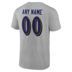 Baltimore Ravens Team Authentic Personalized Name & Number T-Shirt - Gray on sale