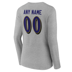 Baltimore Ravens Women's Team Authentic Personalized Name & Number Long Sleeve V-Neck T-Shirt - Gray sale