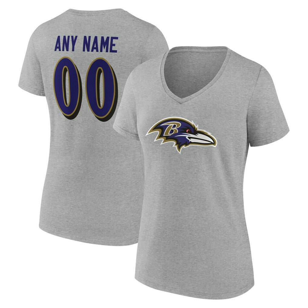 Baltimore Ravens Women's Team Authentic Personalized Name & Number V-Neck T-Shirt - Gray cheap