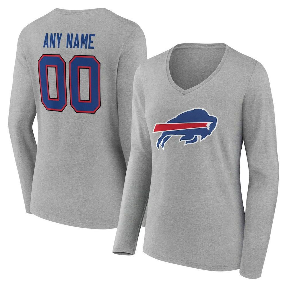 Buffalo Bills Women's Team Authentic Personalized Name & Number Long Sleeve V-Neck T-Shirt - Gray sale