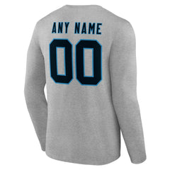 Carolina Panthers Team Authentic Personalized Name & Number Long Sleeve T-Shirt - Gray on sale