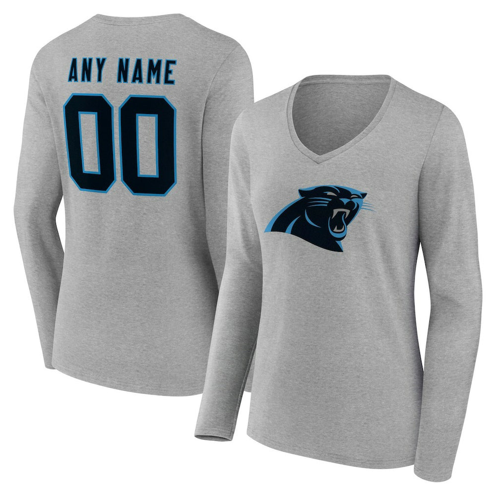 Carolina Panthers Women's Team Authentic Personalized Name & Number Long Sleeve V-Neck T-Shirt - Gray cheap